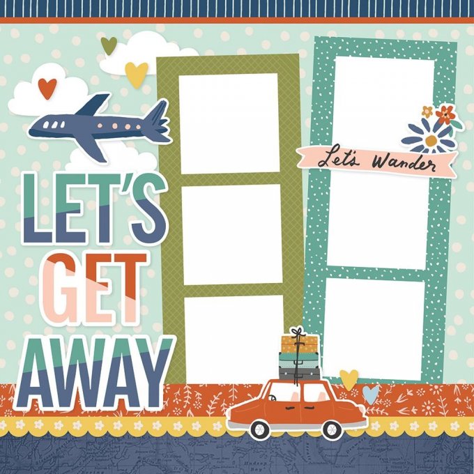 Simple Stories - kit de confection pour réaliser 2 double page - Let's get away - 30x30