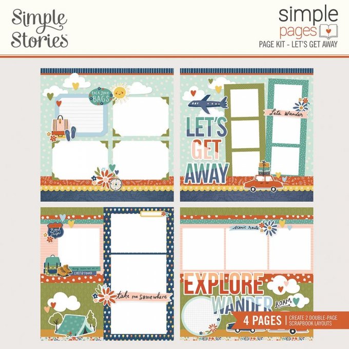 Simple Stories - kit de confection pour réaliser 2 double page - Let's get away - 30x30