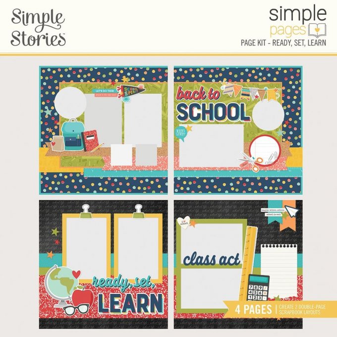 Simple Stories - kit de confection pour réaliser 2 double page - Ready, set, learn - 30x30