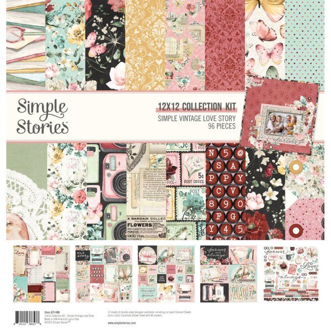 Simple stories - ensemble de 12 feuilles, format 30x30cm env. , Love story