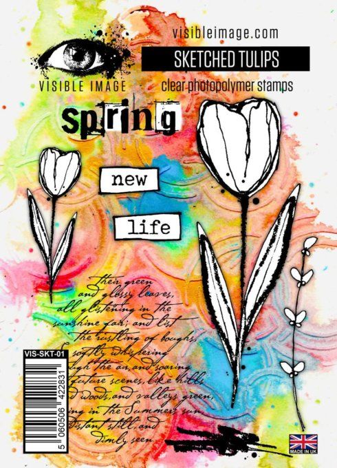 Visible image - 8 tampons, Sketched tulips - Dimension de la planche : 10.5x14.5cm environ  