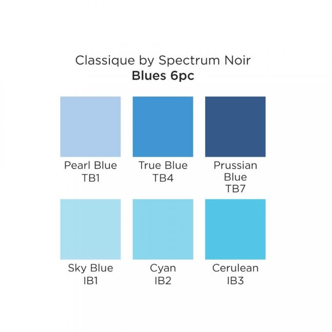 6 Feutres à alcool, gamme Classique, Spectrum noir, pointe fine et pointe biseautée- Bleus