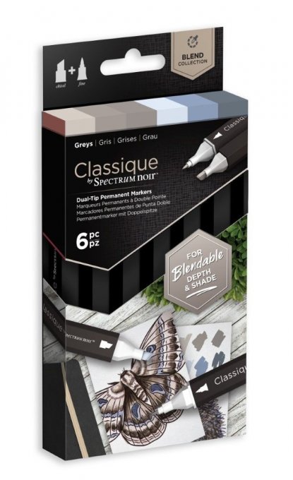 6 Feutres à alcool, gamme Classique, Spectrum noir, pointe fine et pointe biseautée- Gris