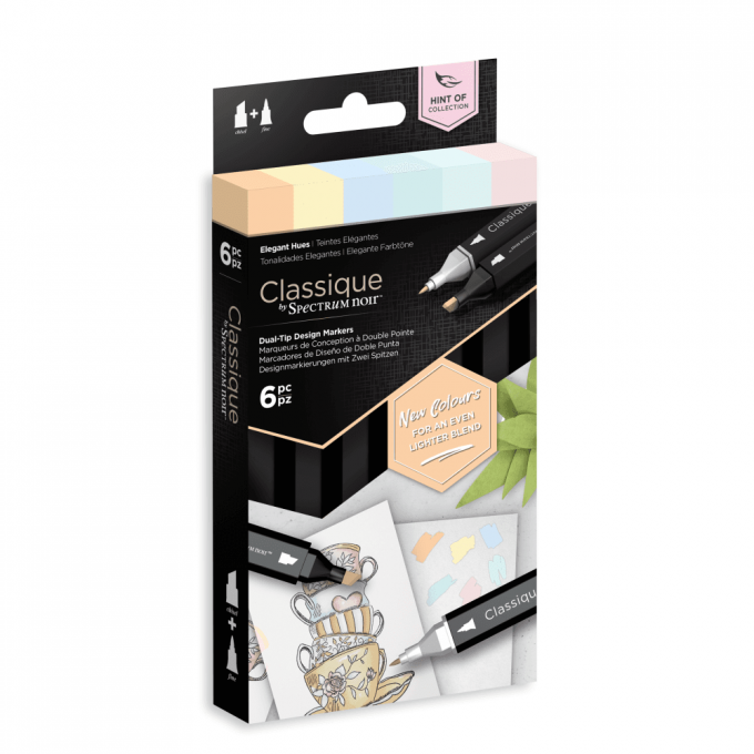6 Feutres à alcool, gamme Classique, Spectrum noir, pointe fine et pointe biseautée-Elegant hues