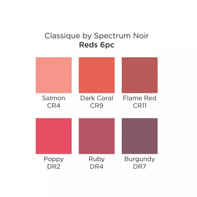 6 Feutres à alcool, gamme Classique, Spectrum noir, pointe fine et pointe biseautée-Rouges