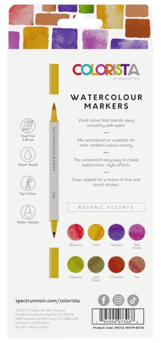 8 Watercolour markers - Colorista by spectrum noir - Botanic accents