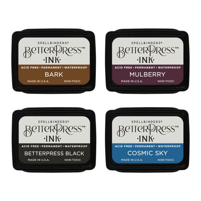 Spellbinders, Betterpress ink, 4 mini pads - Bark / Mulberry / Cosmic sky / betterpress black