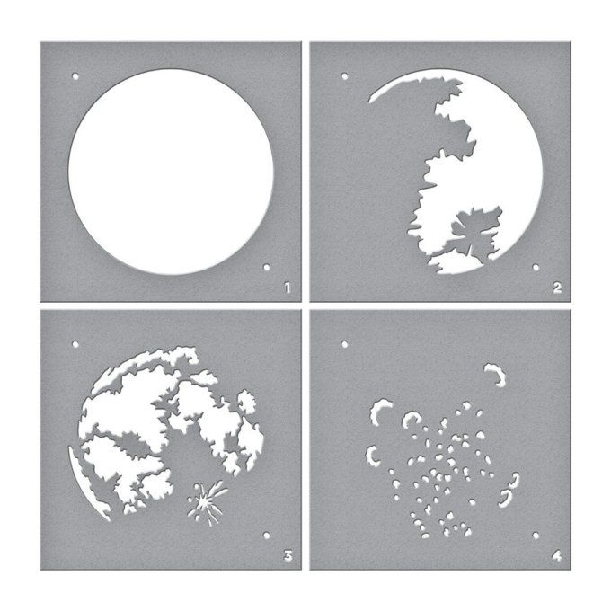 4 Pochoirs étapes - Spellbinders - motif lune - dimension du pochoir : 10x10cm environ