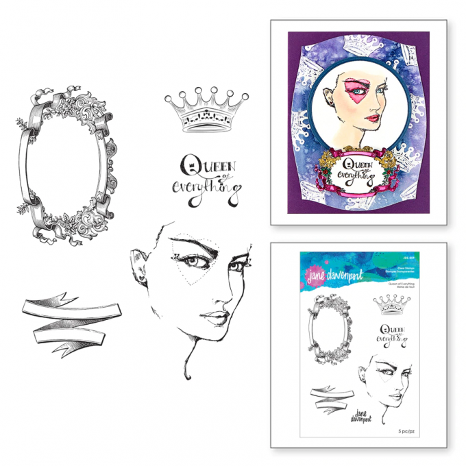 5 tampons clear, Queen of everything- dim. planche : 11x13.5cm - Jane Davenport
