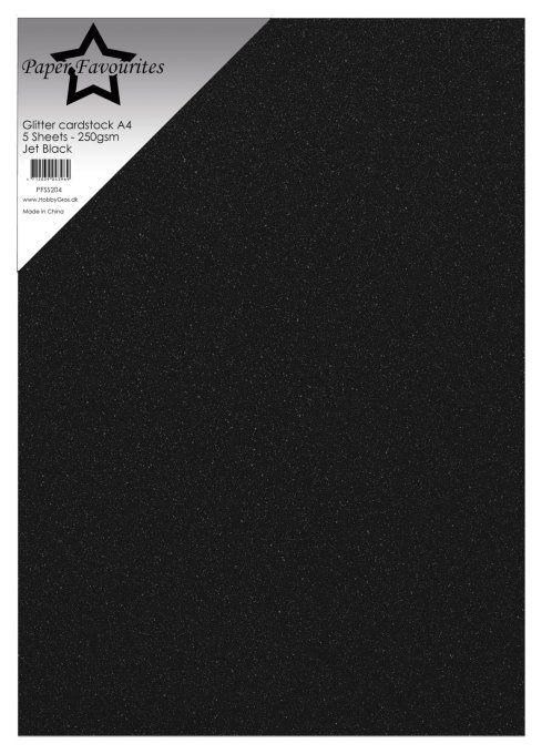 5 feuilles à paillettes, format A4,Paper Favourites, 250gsm,couleur : Jet black