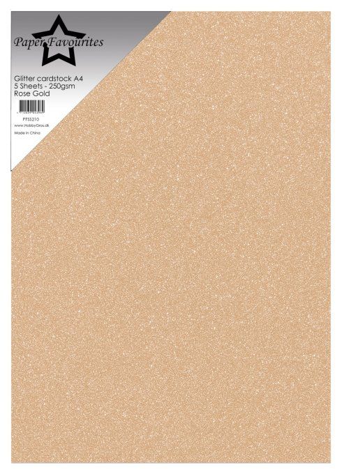 5 feuilles à paillettes, format A4,Paper Favourites, 250gsm,couleur : Rose gold