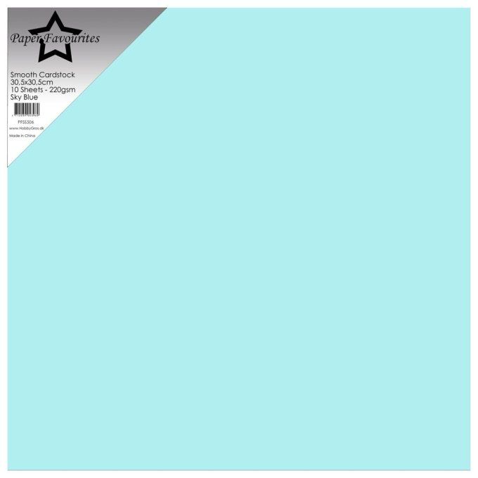 Cardstock Couleur : Sky blue, Paper Favourites, 220g, lot de 10 feuilles - 30x30cm (lisse)