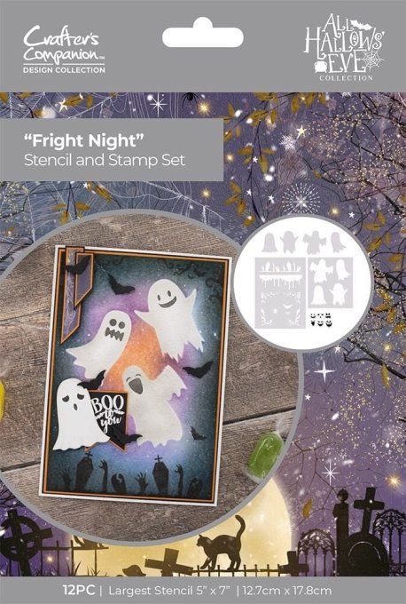 12 pièces - Fright night - La plus grande pièce mesure 12.7x17.8cm (tampons et pochoirs)