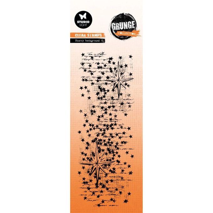 Tampon clear, Studio Light, fond étoiles - dimension : 7.4x19.8cm environ, grunge collection