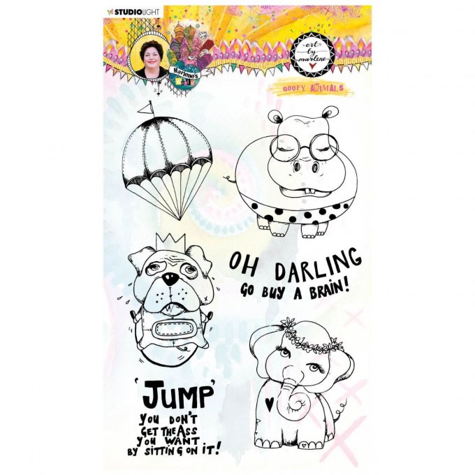 Ensemble de 6 Tampons - Studio Light - Marlene's - Goofy animals - dim. de la planche : 20x14cm env.