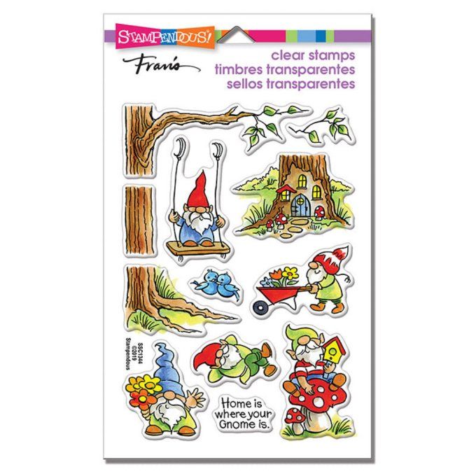 Planche de 12 Tampons clears - Gnomes, Stampendous, dimension de la planche : 10x14.5cm environ