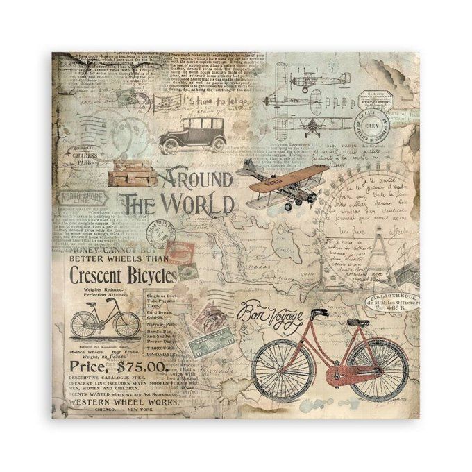 4 tissus polyester, collection : Around the world - Stamperia - dimension : 30x30cm