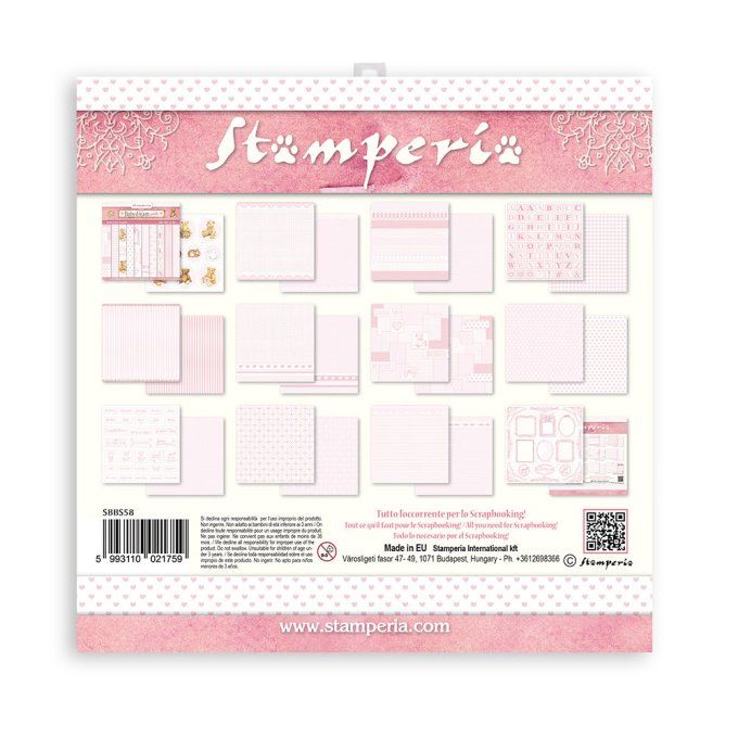 Collection babydream pink, 30x30cm - 10 feuilles motif recto verso - Stamperia - 190g