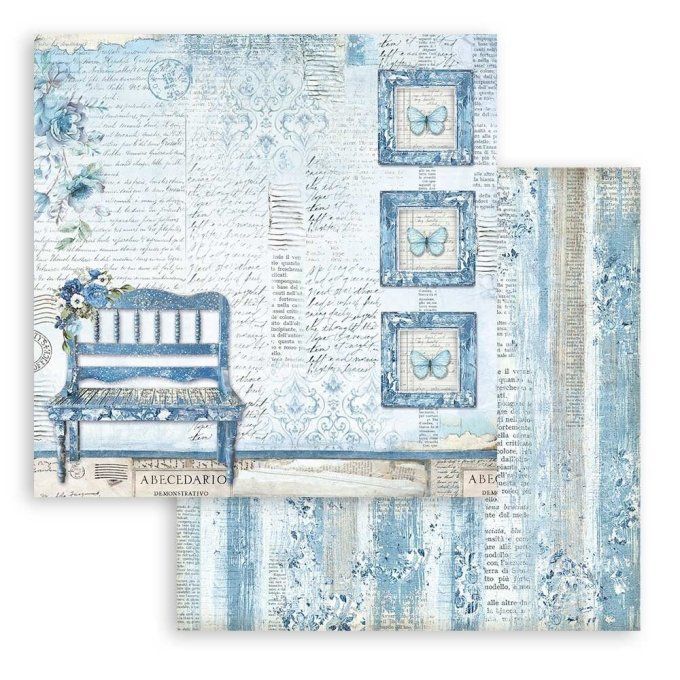 Collection Blue Land, 20x20cm - 10 feuilles motif recto verso - Stamperia - 190g