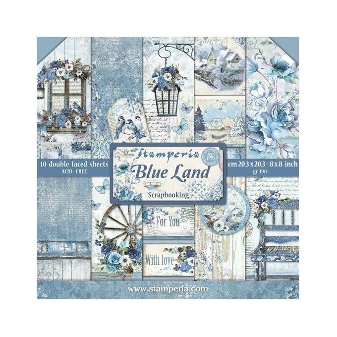 Collection Blue Land, 20x20cm - 10 feuilles motif recto verso - Stamperia - 190g