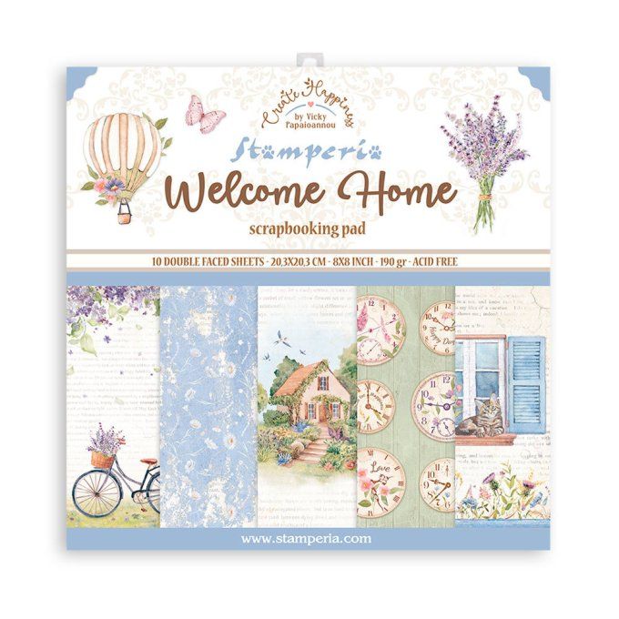 Collection Welcome Home, 20x20cm - 10 feuilles motif recto verso - Stamperia - 190g