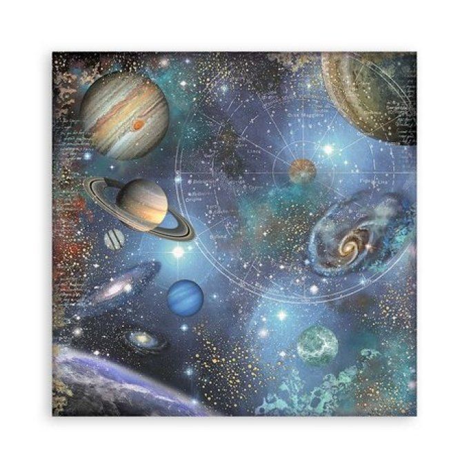 4 tissus polyester, collection : Cosmos Infinity  - Stamperia - dimension : 30x30cm
