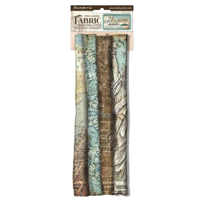 4 tissus polyester, collection : Sir vagabond aviator - Stamperia - dimension : 30x30cm