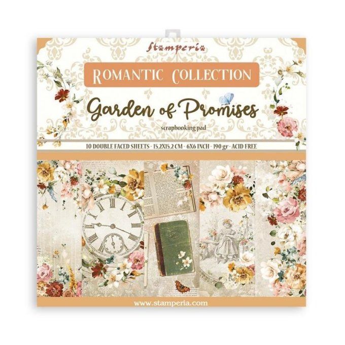 Collection Garden of promises, 15x15cm - 10 feuilles motif recto verso - Stamperia - 190g