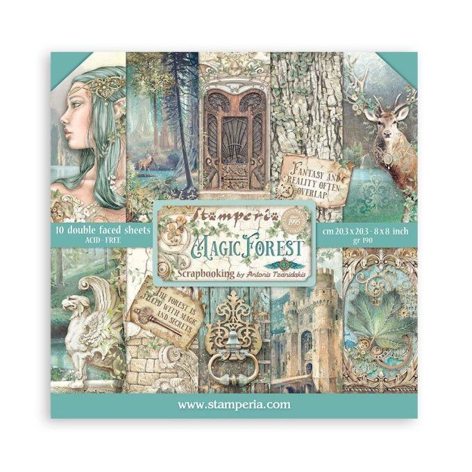 Collection Magic Forest, 20x20cm - 10 feuilles motif recto verso - Stamperia - 190g