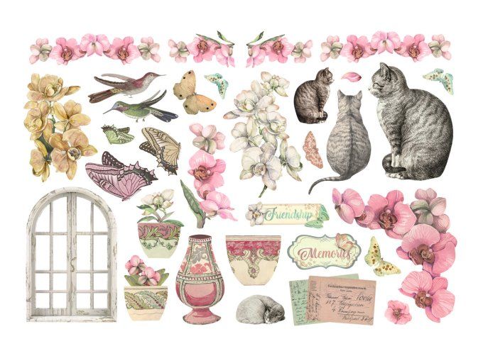 Die-cuts autocollants, collection : Orchids and cats