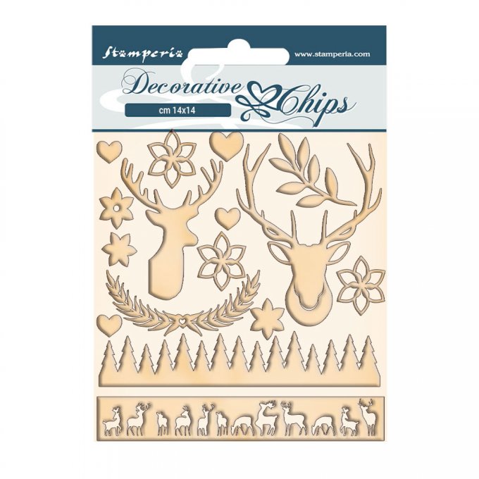 Stamperia, planche de chipboards - dimension 14x14cm -Pink christmas deer