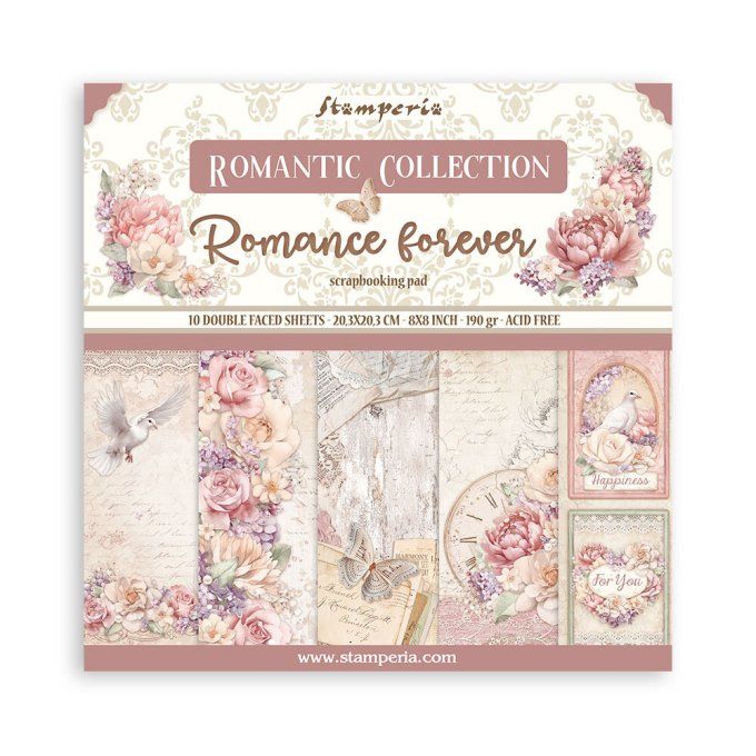 Collection Romance forever, 20x20cm - 10 feuilles motif recto verso - Stamperia