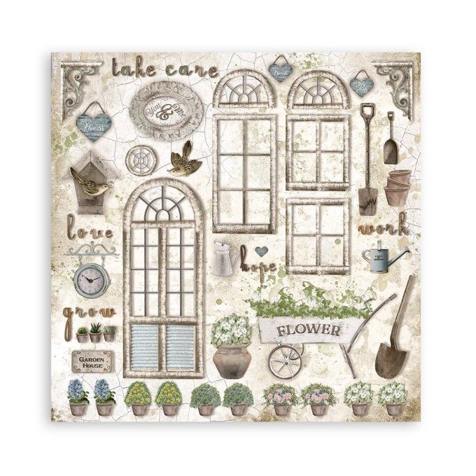 Collection Garden House, 30x30cm - 10 feuilles motif recto verso - Stamperia - 190g