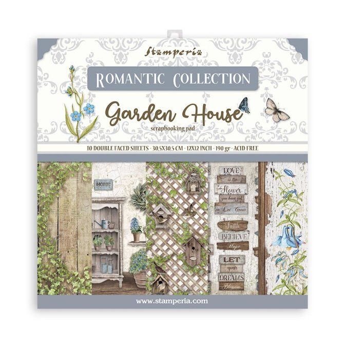 Collection Garden House, 30x30cm - 10 feuilles motif recto verso - Stamperia - 190g