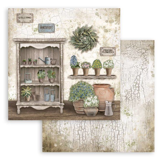 Collection Garden house, 15x15cm - 10 feuilles motif recto verso - Stamperia - 190g 