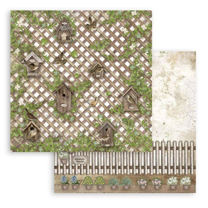 Collection Garden house, 15x15cm - 10 feuilles motif recto verso - Stamperia - 190g 