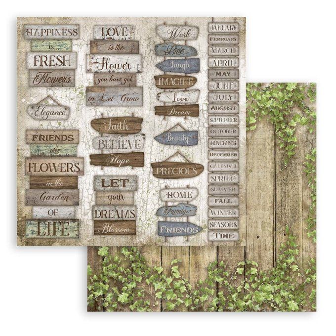 Collection Garden house, 15x15cm - 10 feuilles motif recto verso - Stamperia - 190g 