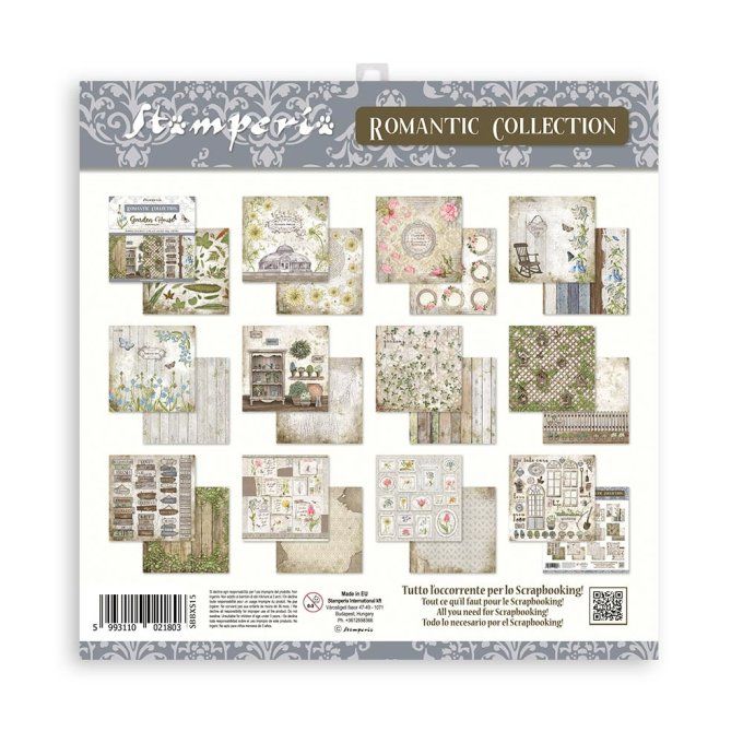 Collection Garden house, 15x15cm - 10 feuilles motif recto verso - Stamperia - 190g 