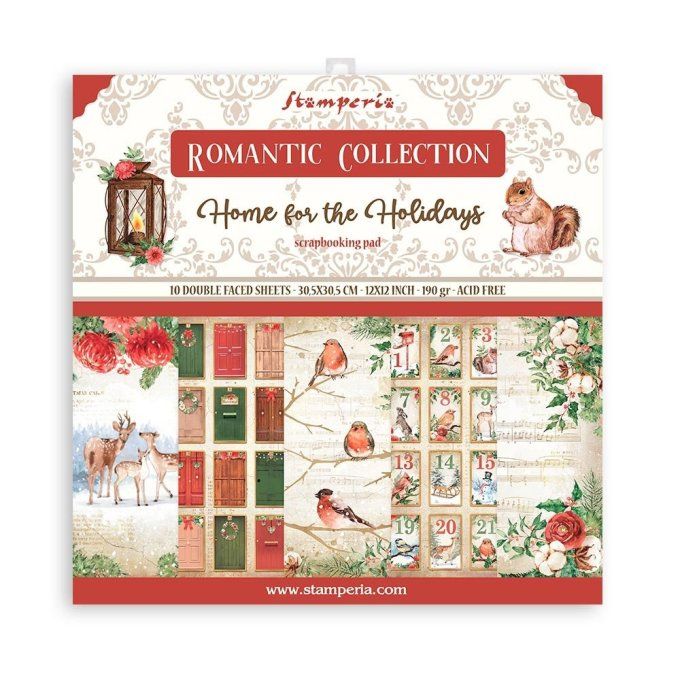 Collection Home for the holidays, 30x30cm - 10 feuilles motif recto verso - Stamperia - 190g