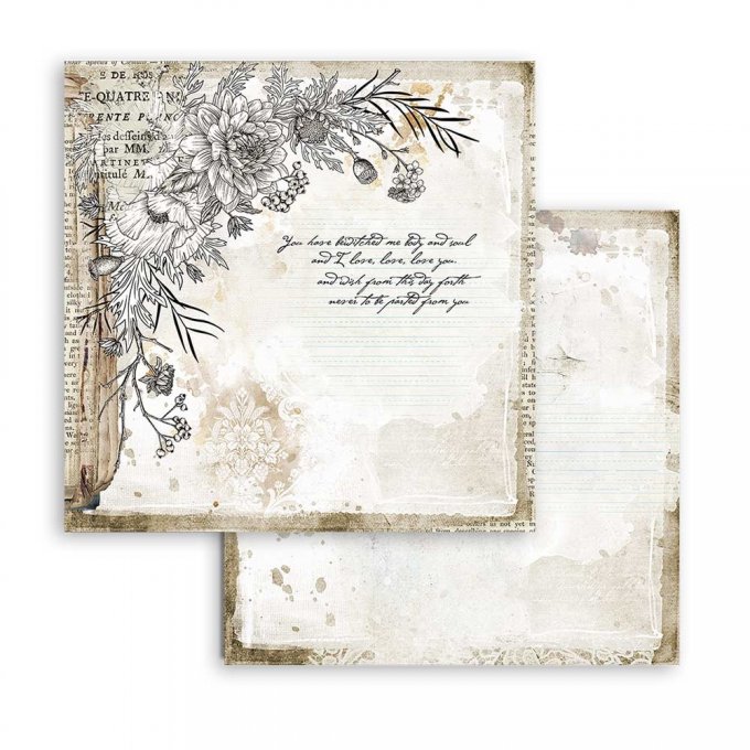 Collection Romantic journal, 20x20cm - 10 feuilles motif recto verso - Stamperia 