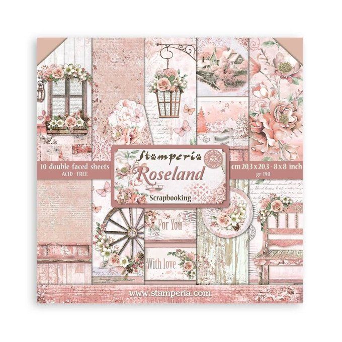 Collection Roseland, 20x20cm - 10 feuilles motif recto verso - Stamperia - 190g