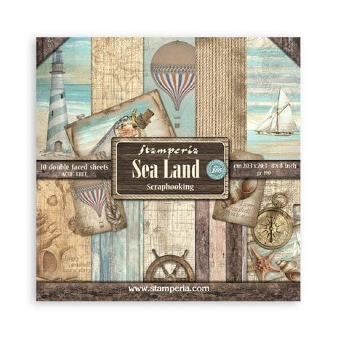 Collection Sea land, 20x20cm - 10 feuilles motif recto verso - Stamperia