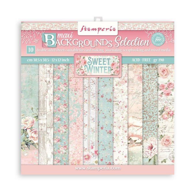 Collection Sweet winter, 20x20cm - 10 feuilles motif recto verso - Stamperia - 190g - Background