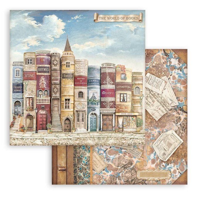 Collection Vintage library, 30x30cm - 10 feuilles motif recto verso - Stamperia - 190g