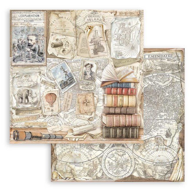 Collection Vintage library, 30x30cm - 10 feuilles motif recto verso - Stamperia - 190g