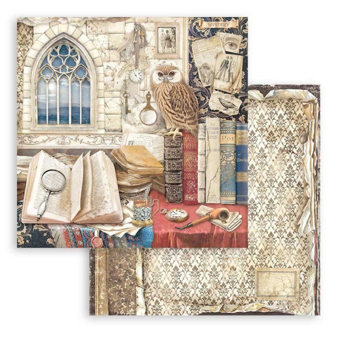 Collection Vintage library, 30x30cm - 10 feuilles motif recto verso - Stamperia - 190g