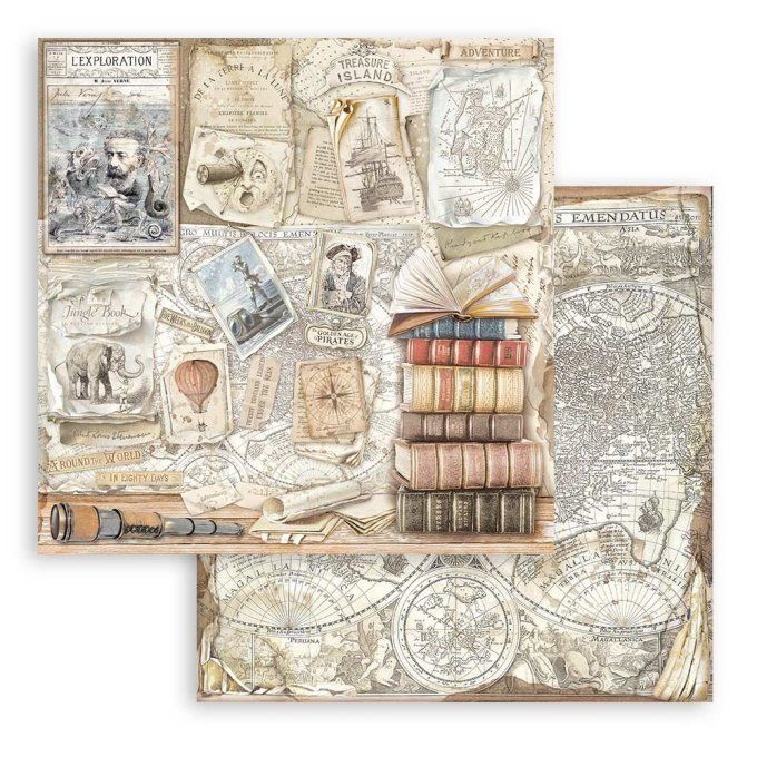 Collection Vintage library, 20x20cm - 10 feuilles motif recto verso - Stamperia - 190g 