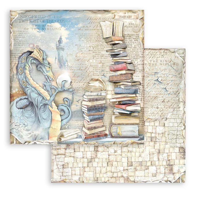 Collection Vintage library, 20x20cm - 10 feuilles motif recto verso - Stamperia - 190g 