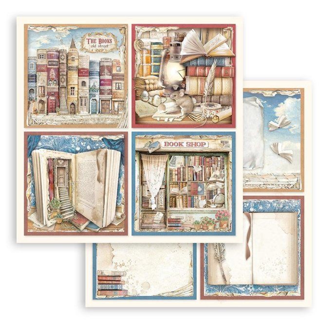 Collection Vintage library, 20x20cm - 10 feuilles motif recto verso - Stamperia - 190g 