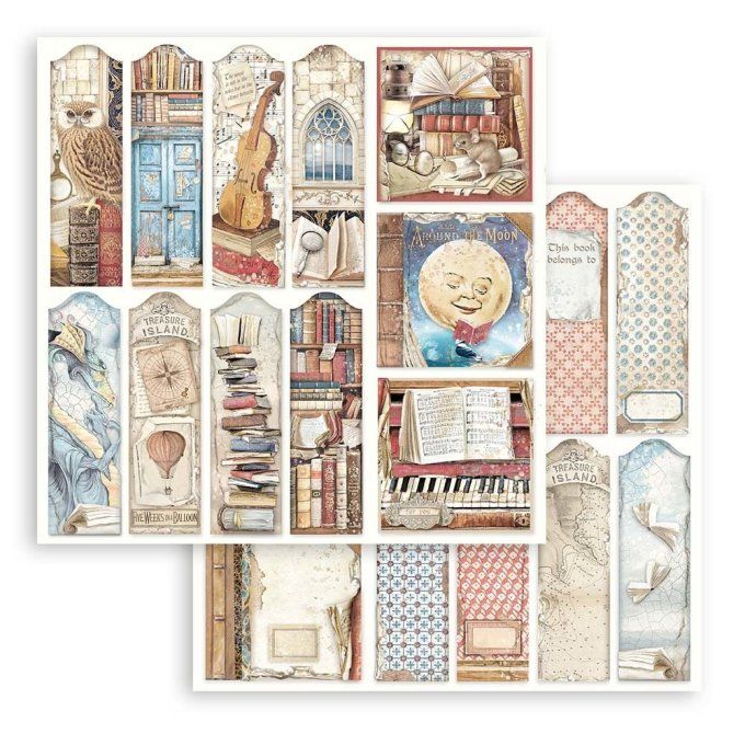 Collection Vintage library, 20x20cm - 10 feuilles motif recto verso - Stamperia - 190g 